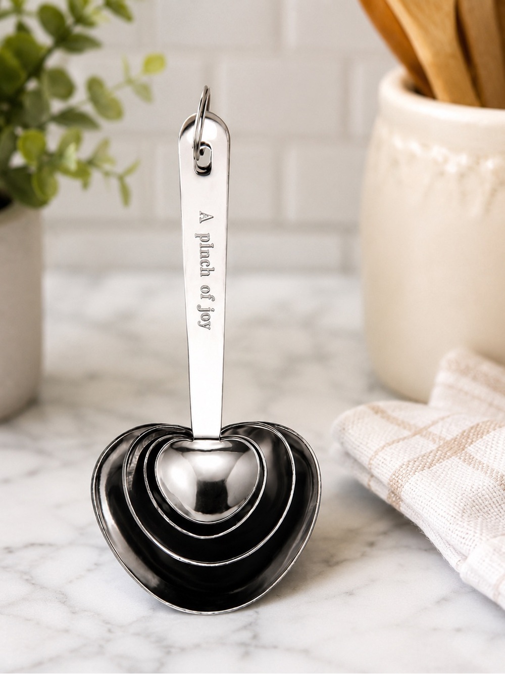 Heart Design Stainless Steel Measuring Spoon Set Gift Box & Ribbon shower gift